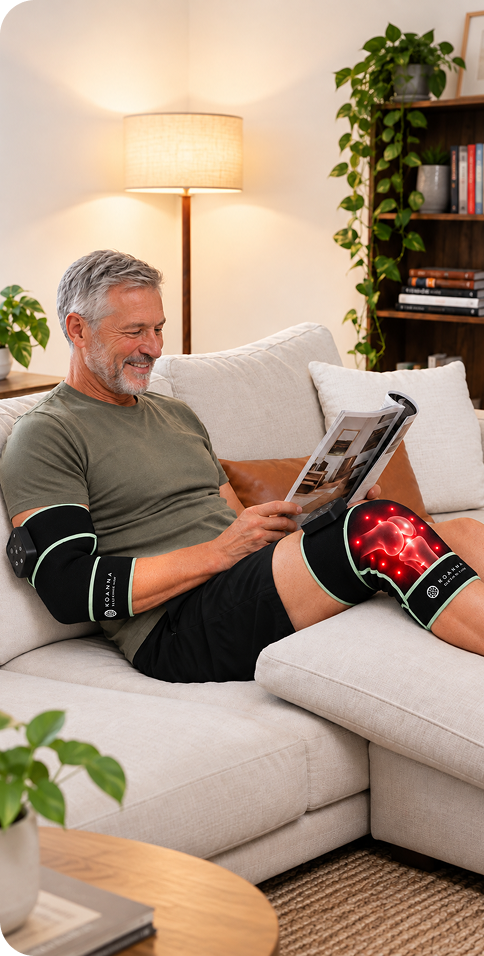 Mann entspannt mit Koanna Bandage auf der Couch