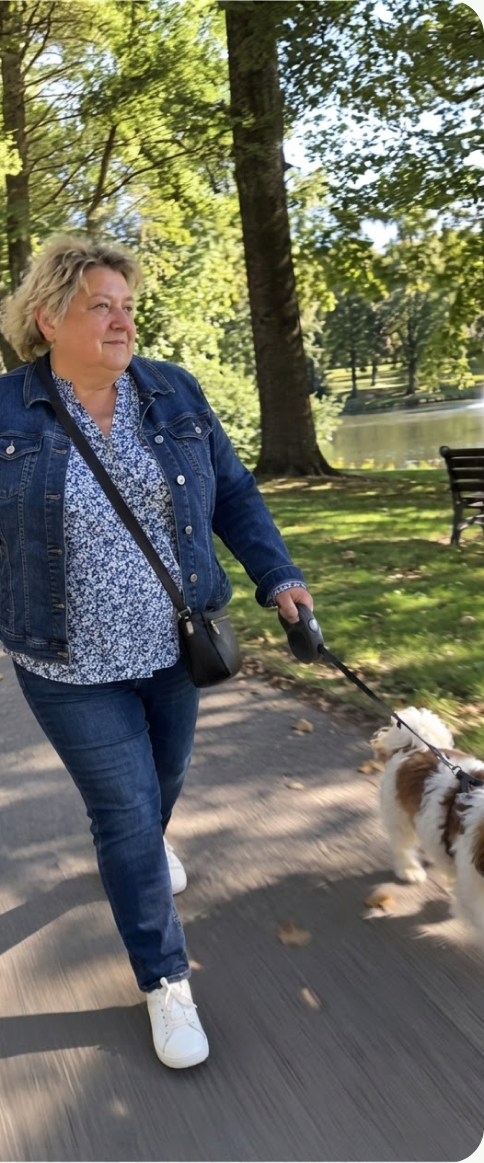 Nachher: Frau geht mit Hund spazieren