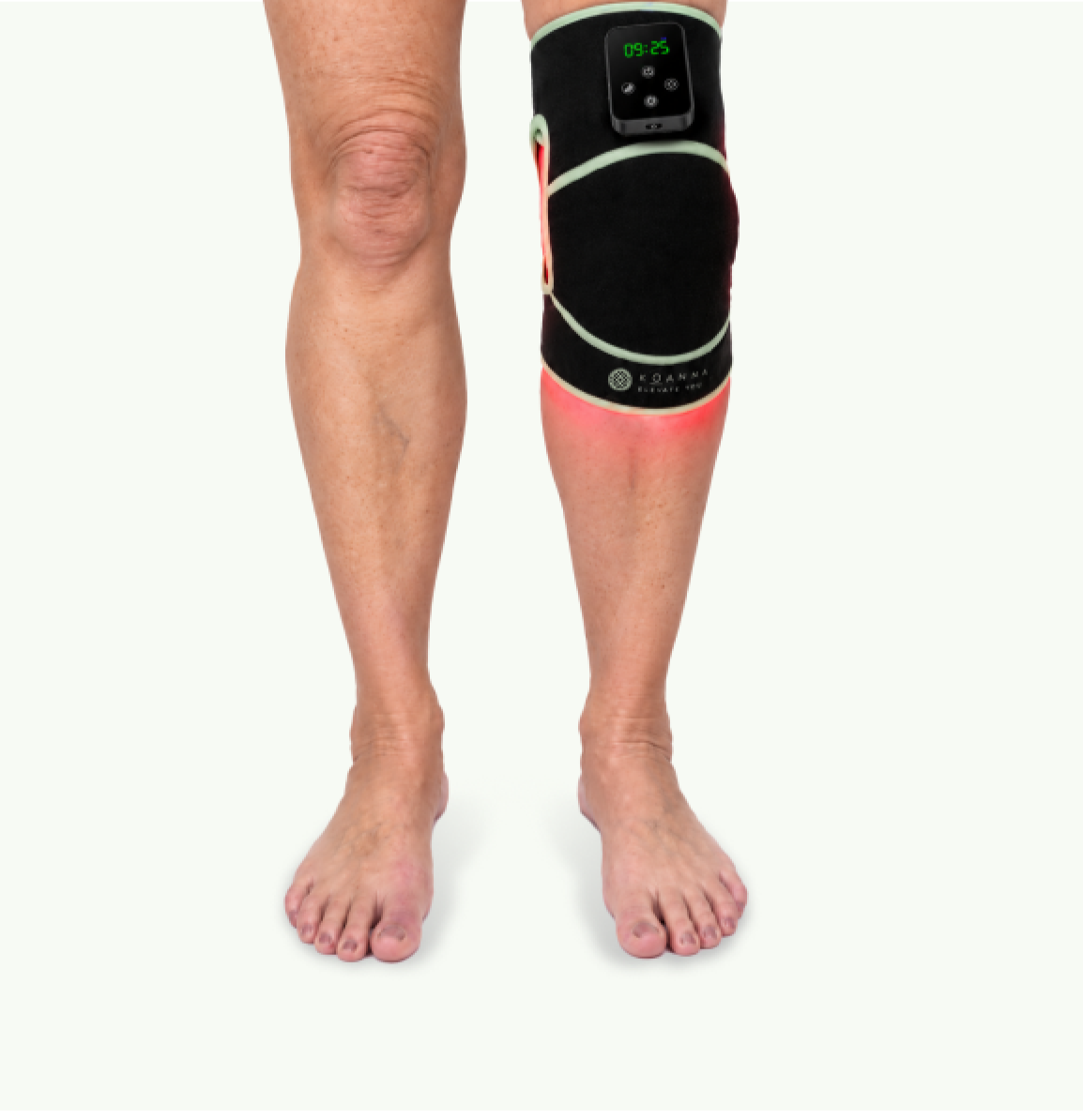 Bein mit Koanna Rotlicht-Bandage am Knie