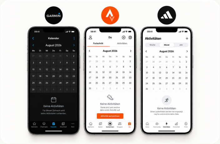 Leere Trainings-Apps auf drei Smartphones