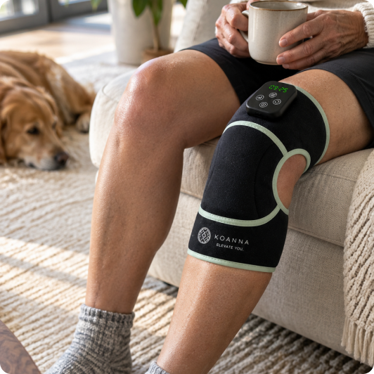 Läufer Jonas nutzt die Koanna Bandage nach dem Joggen